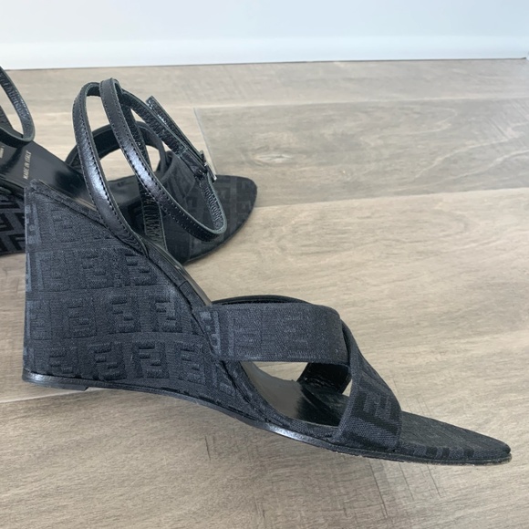 Vintage Fendi Logo Wedge Sandal with Ankle Strap - Picture 4 of 11
